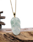 Genuine Ice Green Jadeite Jade Jin Zhi Yu Ye (Leaf) Necklace