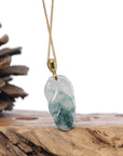 Genuine Ice Green Jadeite Jade Jin Zhi Yu Ye (Leaf) Necklace