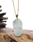 Genuine Ice Green Jadeite Jade Jin Zhi Yu Ye (Leaf) Necklace