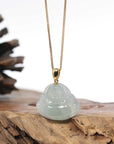 Burmese Jadeite Jade Happy Buddha Necklace With 18K Gold Bail