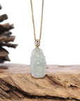 Burmese Blue Jadeite Jade Happy Buddha Necklace With 18K Gold Bail