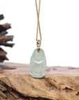 Burmese Blue Jadeite Jade Happy Buddha Necklace With 18K Gold Bail