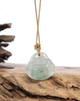 Burmese Blue Jadeite Jade Happy Buddha Necklace With 18K Gold Bail