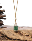 18k Rose Gold Jadeite Jade Diamond Pendant Necklace