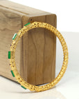 18K Yellow Gold & Imperial Jadeite Jade Bangle With Colors Gems
