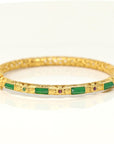 18K Yellow Gold & Imperial Jadeite Jade Bangle With Colors Gems