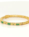 18K Yellow Gold & Imperial Jadeite Jade Bangle With Colors Gems