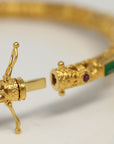 18K Yellow Gold & Imperial Jadeite Jade Bangle With Colors Gems
