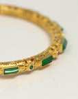 18K Yellow Gold & Imperial Jadeite Jade Bangle With Colors Gems