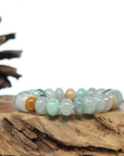 Genuine High Jadeite Jade Lotus Multiple Colors Beads Bracelet ( 10.5 *7 mm)