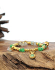 18k Gold & Imperial Jadeite Jade Beads Bracelet with Unique Charms