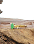 Baikalla 18k Gold Natural Apple Green Jadeite Jade Bamboo Ring w/ Natural Diamonds
