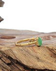 Baikalla 18k Gold Natural Apple Green Jadeite Jade Bamboo Ring w/ Natural Diamonds