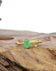 Baikalla 18k Gold Natural Apple Green Jadeite Jade Bamboo Ring w/ Natural Diamonds