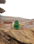 Baikalla 18k Gold Natural Imperial Green Jadeite Jade Pixiu Ring w/ Money Coin Design