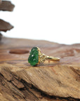 Baikalla 18k Gold Natural Imperial Green Jadeite Jade Pixiu Ring w/ Money Coin Design