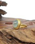 Baikalla 18ky Gold Bezel Set Natural Ice Oval Jadeite Jade Ring