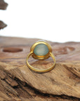Baikalla 18ky Gold Bezel Set Natural Ice Oval Jadeite Jade Ring