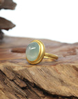 Baikalla 18ky Gold Bezel Set Natural Ice Oval Jadeite Jade Ring