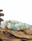 Genuine High Jadeite Jade Round Multiple Colors Beads Bracelet ( 10 mm)