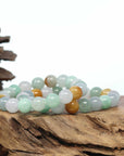 Genuine High Jadeite Jade Round Multiple Colors Beads Bracelet ( 10 mm)