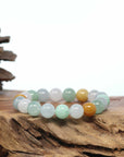 Genuine High Jadeite Jade Round Multiple Colors Beads Bracelet ( 10 mm)