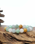 Genuine High Jadeite Jade Round Multiple Colors Beads Bracelet ( 10 mm)