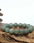Natural Jadeite Jade Round Beads Bracelet ( 12.5 mm ) For Men