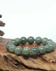 Natural Jadeite Jade Round Beads Bracelet ( 12.5 mm ) For Men