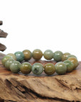 Natural Jadeite Jade 13mm Round Beads Bracelet ( 13 mm ) For Men