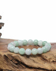 Baikalla Natural Green & White Jadeite Jade Round Green Beads Bracelet (9.5mm)