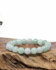 Baikalla Natural Green & White Jadeite Jade Round Green Beads Bracelet (9.5mm)