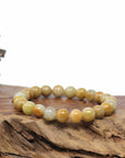 Genuine Jadeite Jade Round Yellow Beads Bracelet (9.5mm)