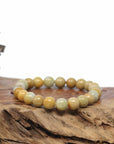 Genuine Jadeite Jade Round Yellow Beads Bracelet (9.5mm)