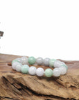 Baikalla Natural Green & White Jadeite Jade Round Beads Bracelet (9.5mm)