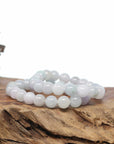 Baikalla Natural Jadeite Jade Round Light Lavender Beads Bracelet (9.5mm)