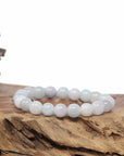Baikalla Natural Jadeite Jade Round Light Lavender Beads Bracelet (9.5mm)