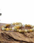 Genuine Jadeite Jade Round Yellow Beads Bracelet (7.5mm)