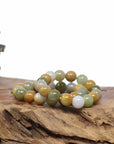Baikalla Natural Jadeite Jade Round Multi Color Yellow & Green Beads Bracelet (9.5mm)