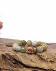 Baikalla Natural Jadeite Jade Round Multi Color Yellow & Green Beads Bracelet (9.5mm)