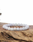 Baikalla Natural Jadeite Jade Round Light Lavender Beads Bracelet (8 mm)