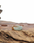 Baikalla Icy Light Green & Yellow-Brown Burmese Jadeite Jade Traditional Ring