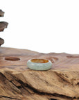 Baikalla Icy Light Green & Yellow-Brown Burmese Jadeite Jade Traditional Ring