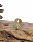 Baikalla Icy Green & Yellow Burmese Jadeite Jade Traditional Ring