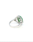 Baikalla 18k White Gold Natural Rich Green Oval Jadeite Jade Ring w/ Natural Diamonds