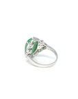 Baikalla 18k White Gold Natural Rich Green Oval Jadeite Jade Ring w/ Natural Diamonds