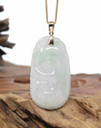 Genuine Ice Lavender Jadeite Jade RuYi Pendant Necklace With 18K Gold Bail