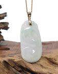 Genuine Ice Lavender Jadeite Jade RuYi Pendant Necklace With 18K Gold Bail