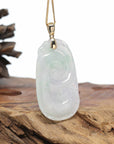 Genuine Ice Lavender Jadeite Jade RuYi Pendant Necklace With 18K Gold Bail