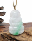 Genuine Burmese Jadeite Jade Guanyin Necklace With 14K Good Bail